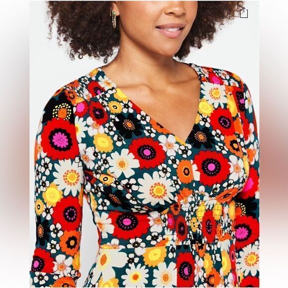 Maggie London Nikola 3/4 Sleeve Knit Dress Floral Retro size 6 - Picture 4 of 7
